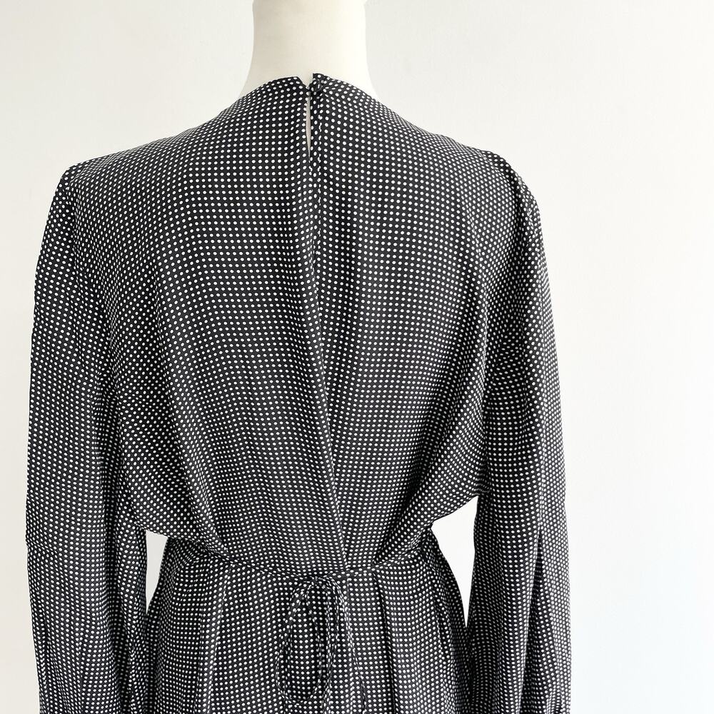 J. Crew scarf neck tie maxi black polka dot chiffon dress XL viscose 9-5325 belt - Picture 4 of 6